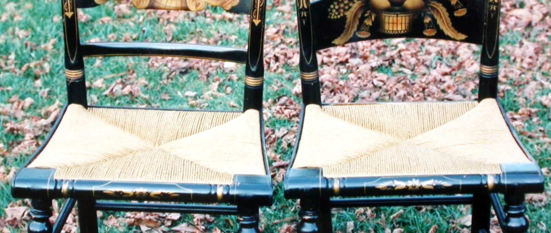 Antique painted and caned chairs