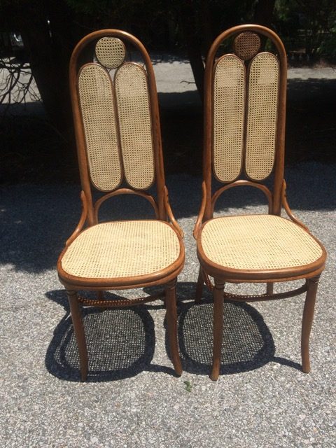 Pair of highback caned chairs